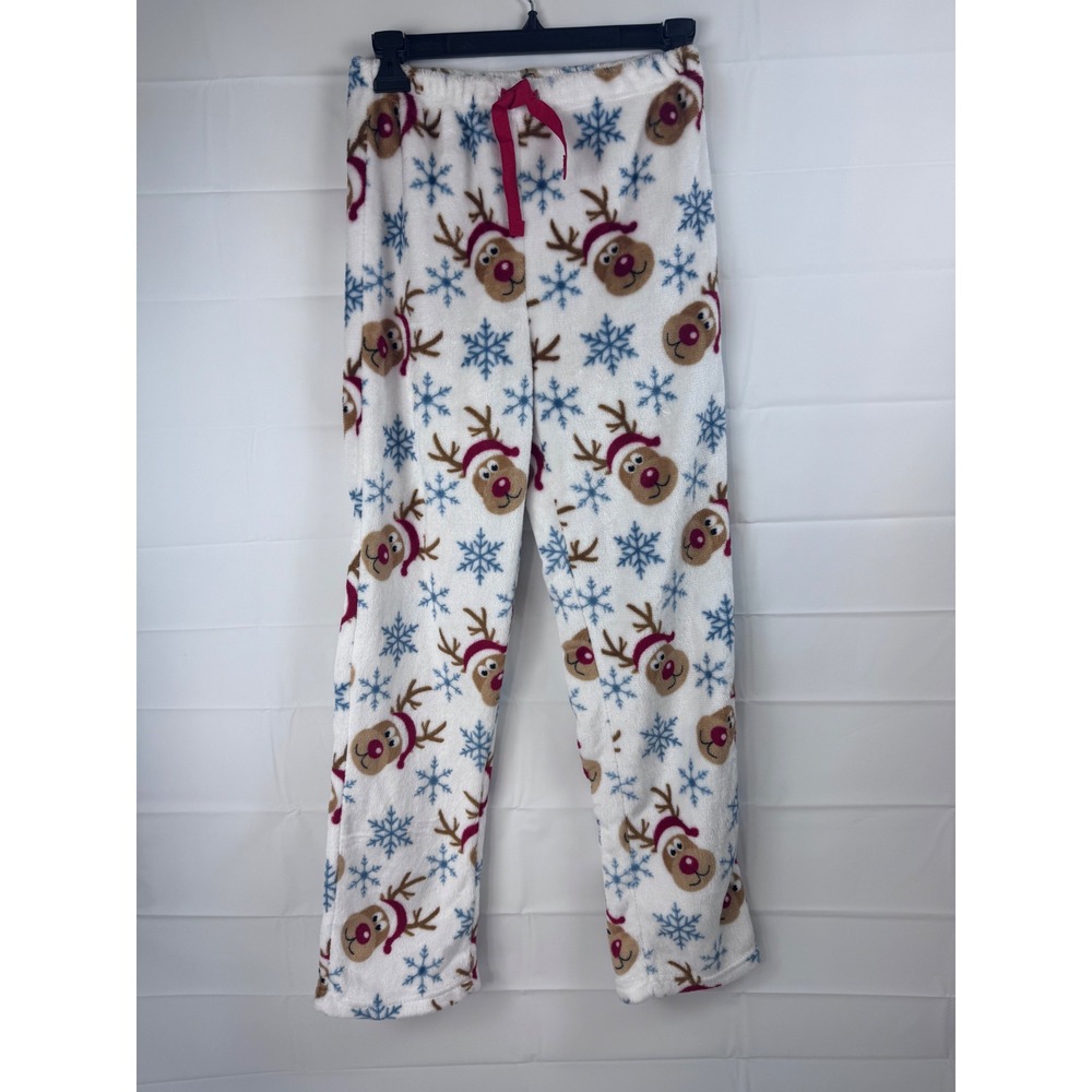 Holiday Reindeer Snowflake Fleece Pajama Pants White Red Blue Small 199225FV